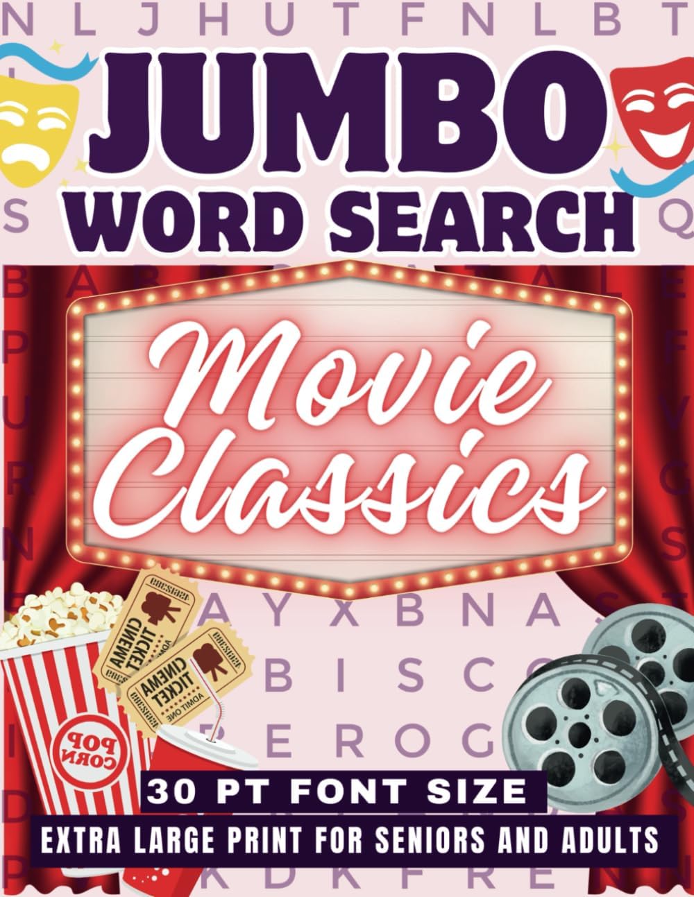 Jumbo Word Search For Seniors 30 Font Size: Movie Classics: Extra Large Print Puzzle Book For Adults- Men & Women by WisdomQuest Press
