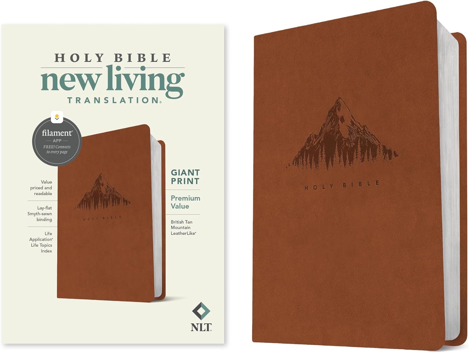 NLT Giant Print Premium Value Bible, Filament Enabled (LeatherLike, British Tan Mountain) by New Living Translation