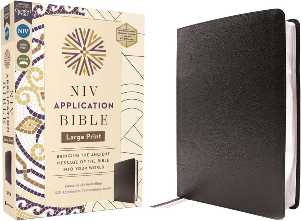 NIV Application Bible, Large Print, European Bonded Leather, Black, Red Letter, Comfort Print: Bringing the Ancient Message of the Bible into Your World (NIV Application Commentary Resources) by Zondervan