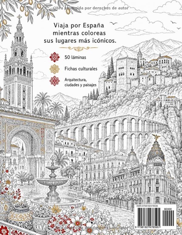 Libro de colorear España: 50 monumentos, ciudades y lugares icónicos para adultos y amantes de los viajes (Spanish Edition) by Medea Blom