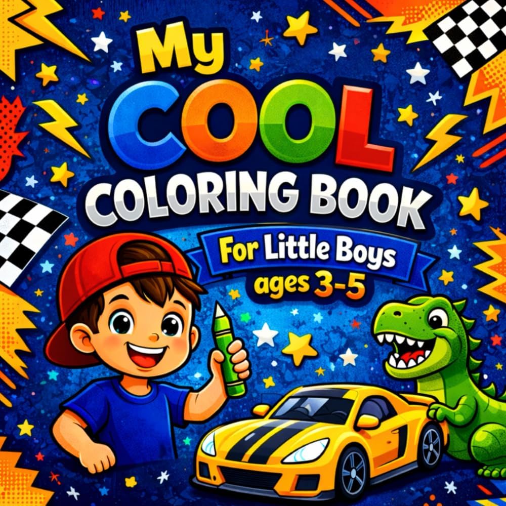 My Cool Coloring Book - For Little Boys ages 3-5: 50 Fun Coloring Pages with Dinosaurs, Vehicles, Robots & Heroes for Kids to Play and Be Creative by Missy Blossom
