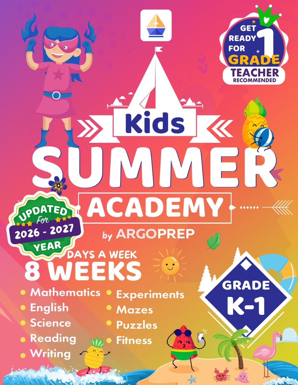 Kids Summer Academy by ArgoPrep - Grades K-1: 8 Weeks of Math, Reading, Science, Logic, Fitness and Yoga | Online Access Included | Prevent Summer Learning Loss by Argo Brothers