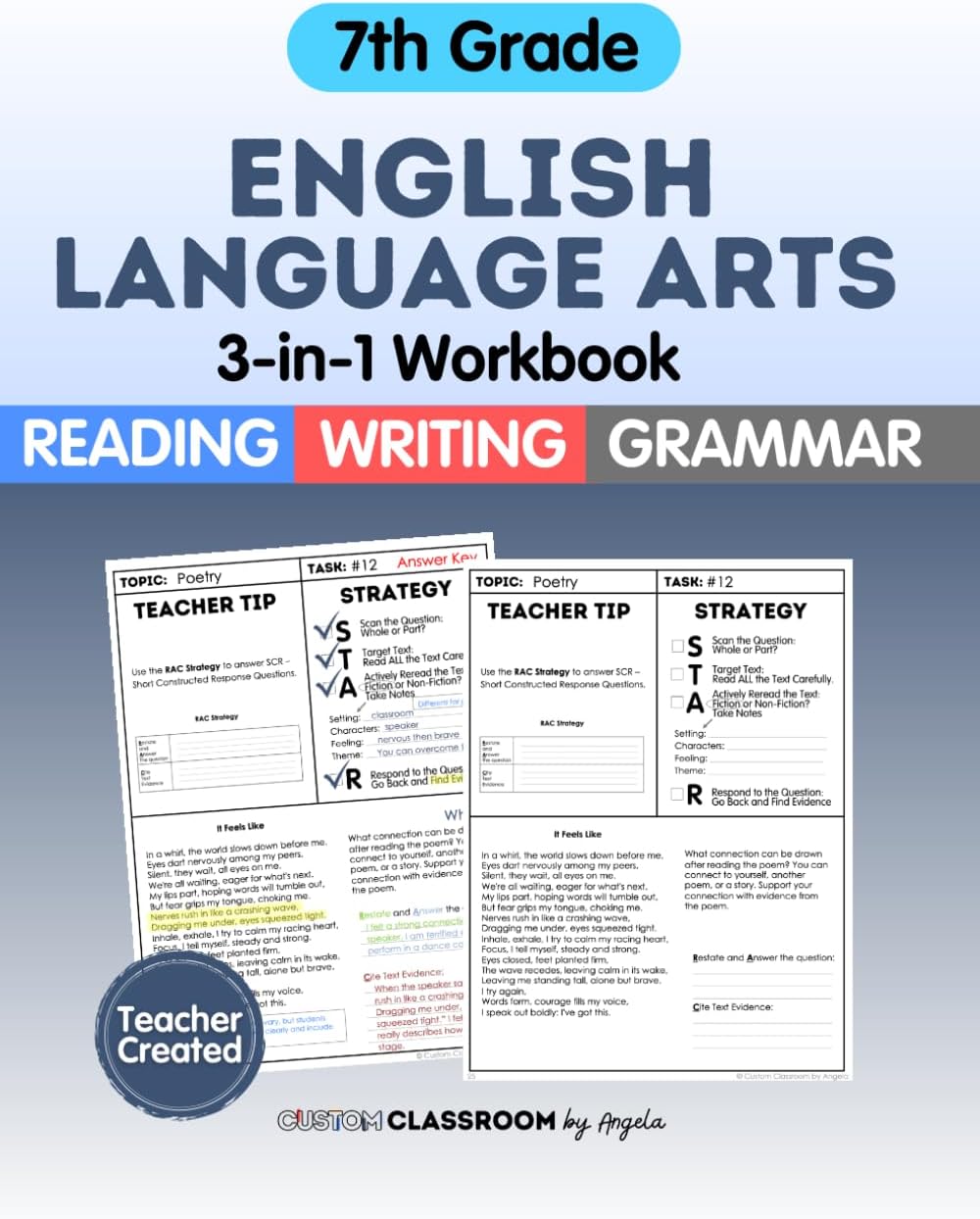 7th Grade ELA Workbook: Reading Comprehension, Writing, and Grammar Practice for Summer Learning & STAAR Test Prep: Master key ELA skills with reading comprehension, writing strategies, and grammar review. Great for summer learning by Angela Sultzer