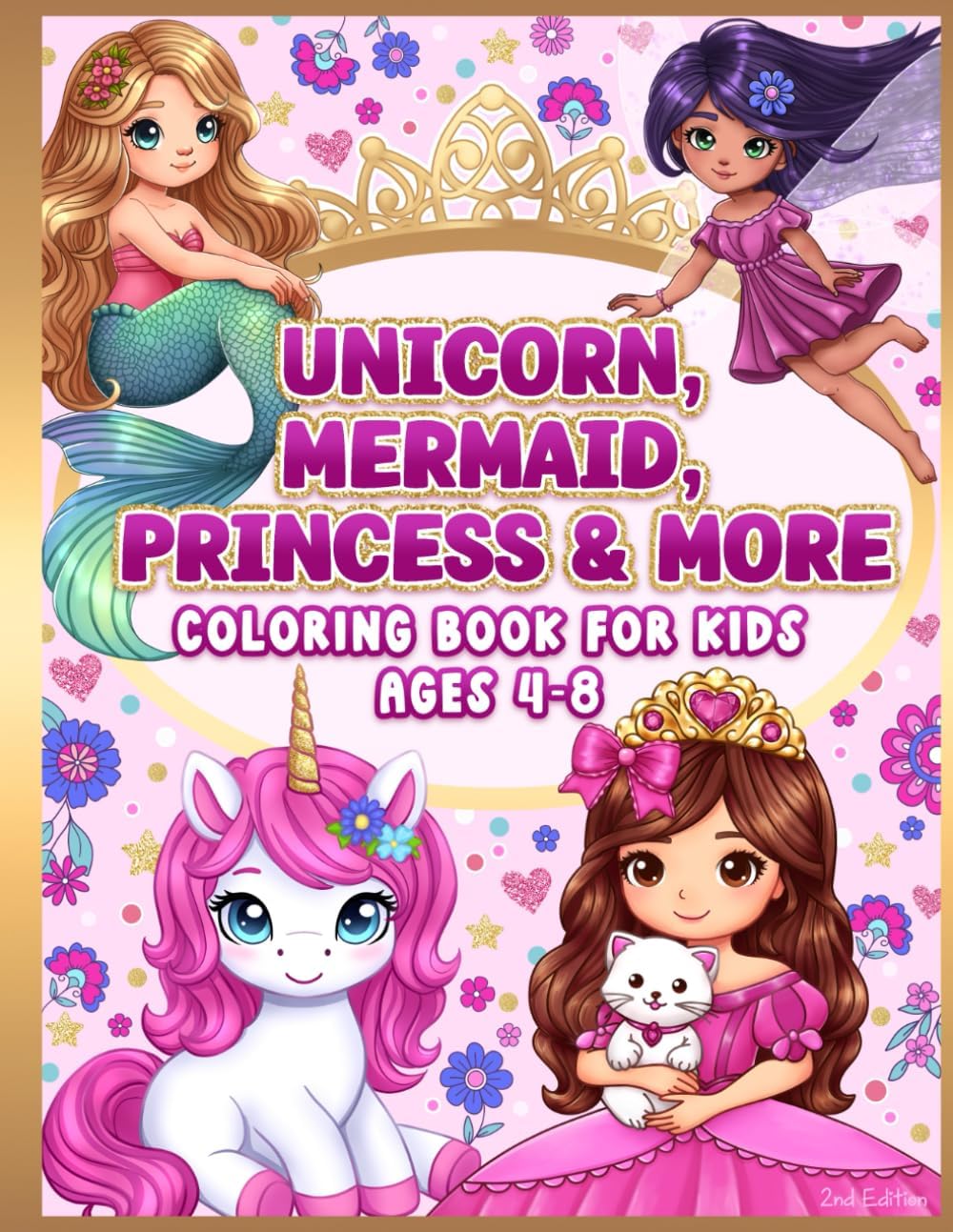 Coloring Book for Kids Ages 4-8: Cute Unicorn, Mermaid, Princess & More by Blue Jewel Books