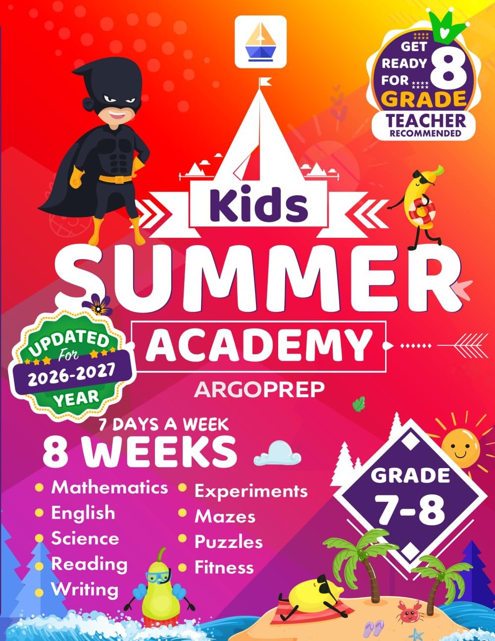 Kids Summer Academy by ArgoPrep - Grades 7-8: 8 Weeks of Math, Reading, Science, Logic, Fitness and Yoga | Online Access Included | Prevent Summer Learning Loss by Argo Brother