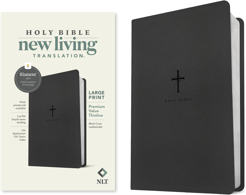NLT Large Print Premium Value Thinline Bible, Filament Enabled (LeatherLike, Black Cross) by New Living Translation