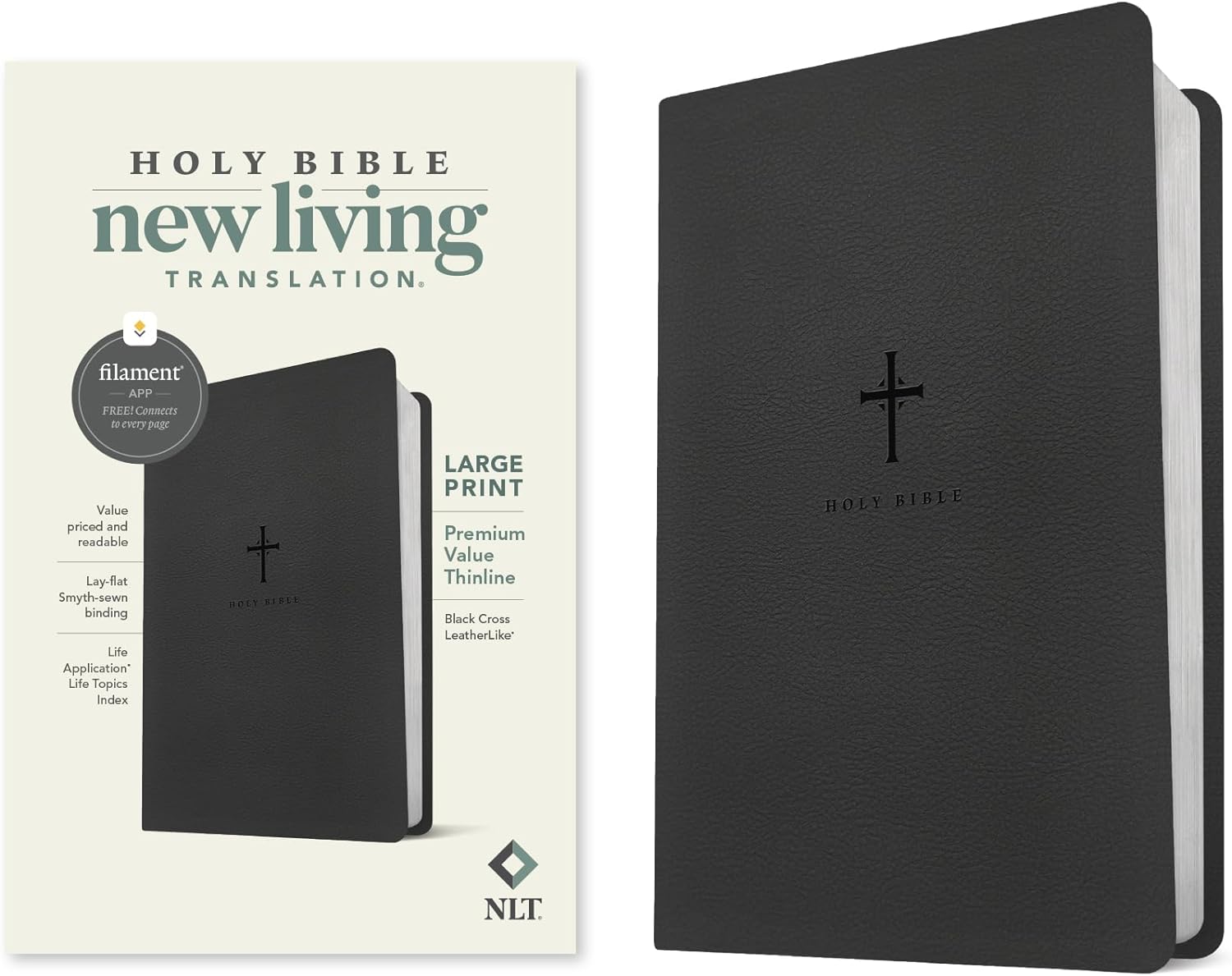 NLT Large Print Premium Value Thinline Bible, Filament Enabled (LeatherLike, Black Cross) by New Living Translation