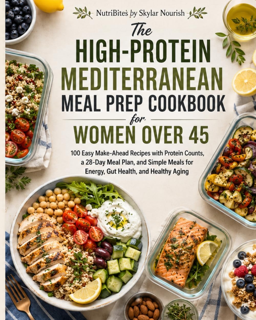 The High-Protein Mediterranean Meal Prep Cookbook for Women Over 45: 100 Easy Make-Ahead Recipes with Protein Counts, a 28-Day Meal Plan, and Simple Meals for Energy, Gut Health, and Healthy Aging by Skylar Nourish