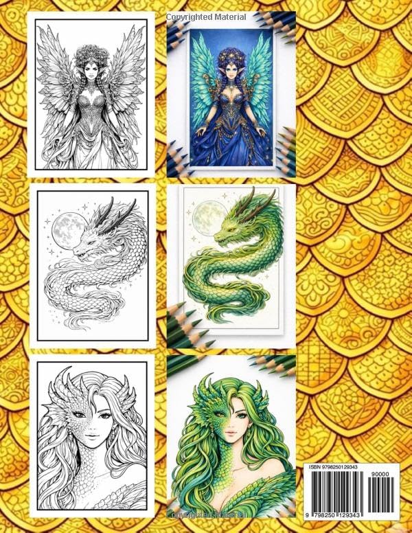 Dracoria: Land of Dragons, Elves & Hybrids. Adult Coloring Book with 50 Dark Fantasy Illustrations For Relaxation. by Studio Art AnettS