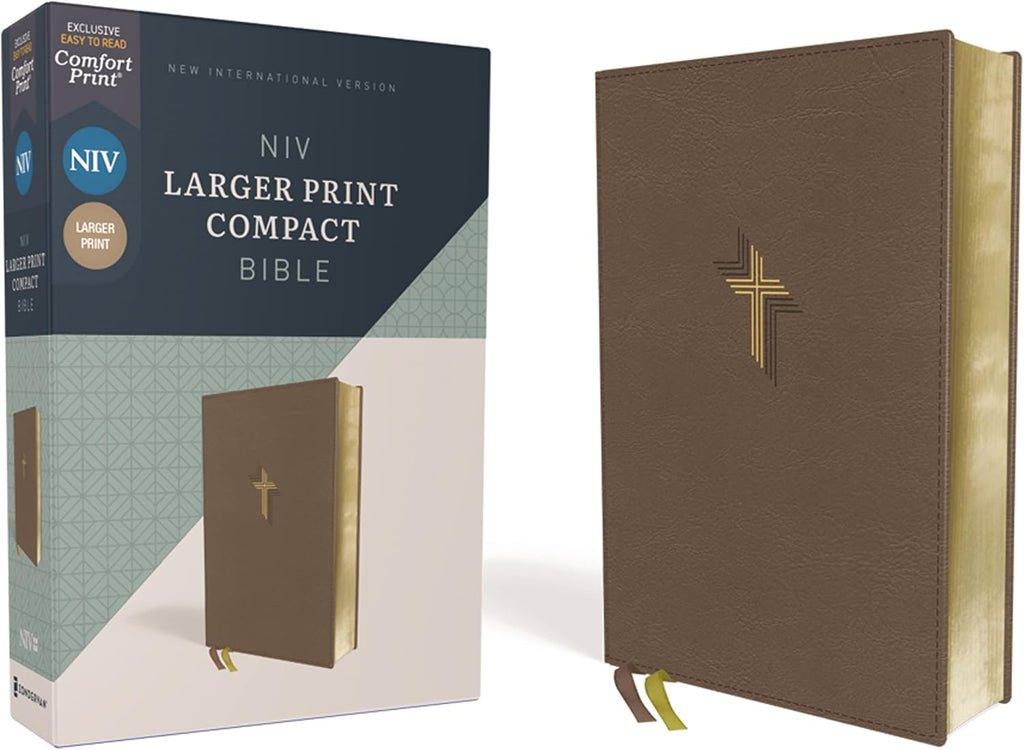 NIV, Larger Print Compact Bible, Leathersoft, Brown, Red Letter, Comfort Print by Zondervan