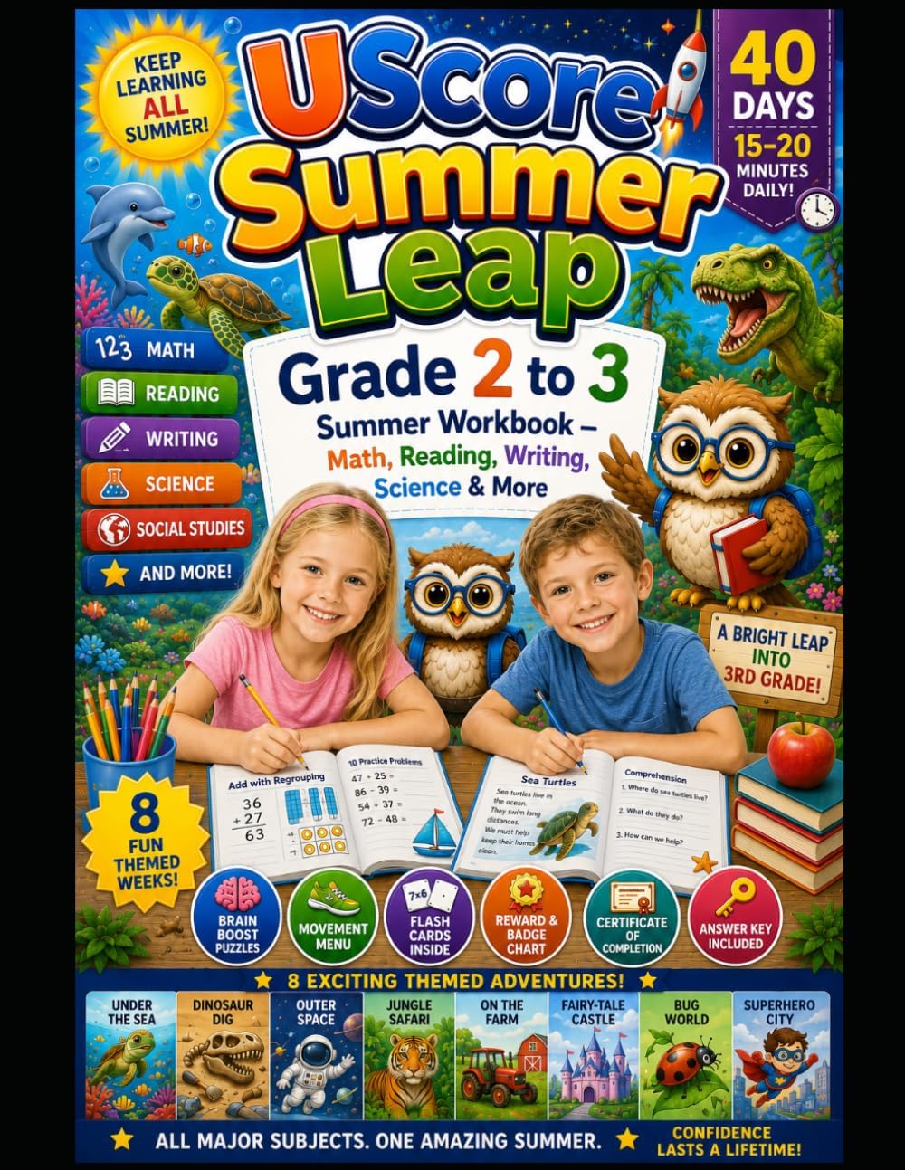 UScore Summer Leap: Grade 2 to 3 Summer Workbook — Math, Reading, Writing, Science & More by UScore Academy