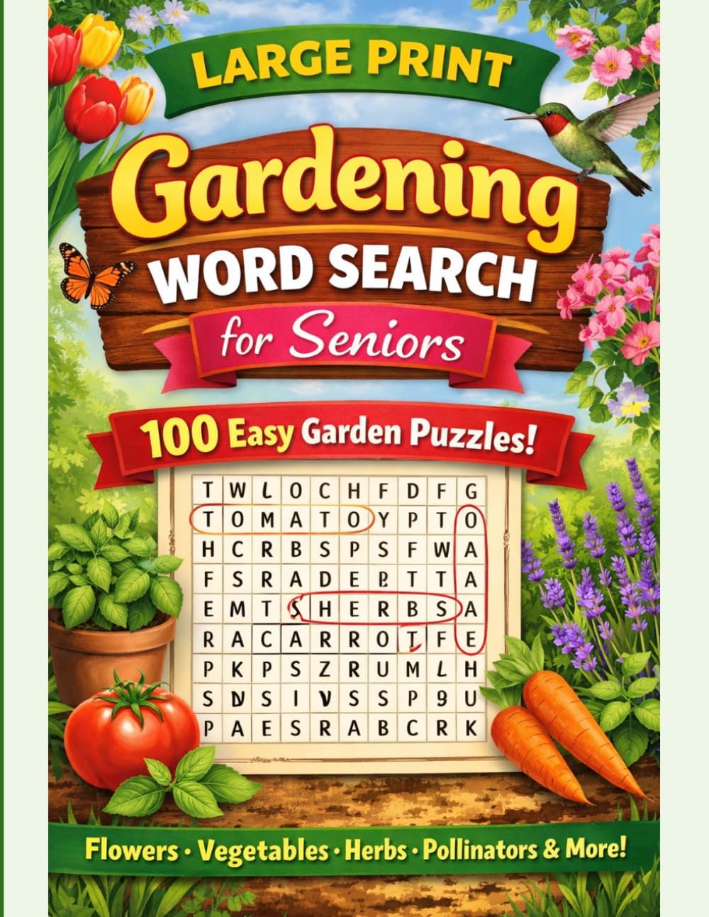 Large Print Gardening Word Search for Seniors: 100 Easy Spring & Summer Puzzles with Flowers, Vegetables, Herbs, Pollinators, and Relaxing Garden Themes by BRIAN ALLEN