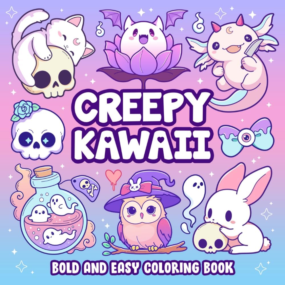 Creepy Kawaii Bold And Easy Coloring Book: Cute and Spooky Pastel Goth Simple Coloring Pages for Adults and Teens by Leriza May