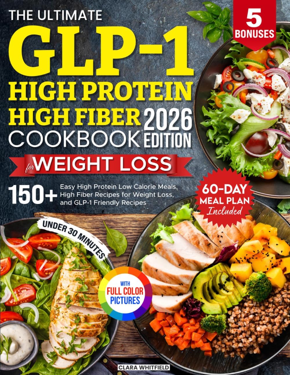 The Ultimate GLP1 High Protein High Fiber Cookbook for Weight Loss: Delicious GLP1 Diet Recipes, High Protein - High Fiber Meals for Weight Loss | 180 Day Meal Plan | 30 Min | 5 Bonuses by Clara Whitfield