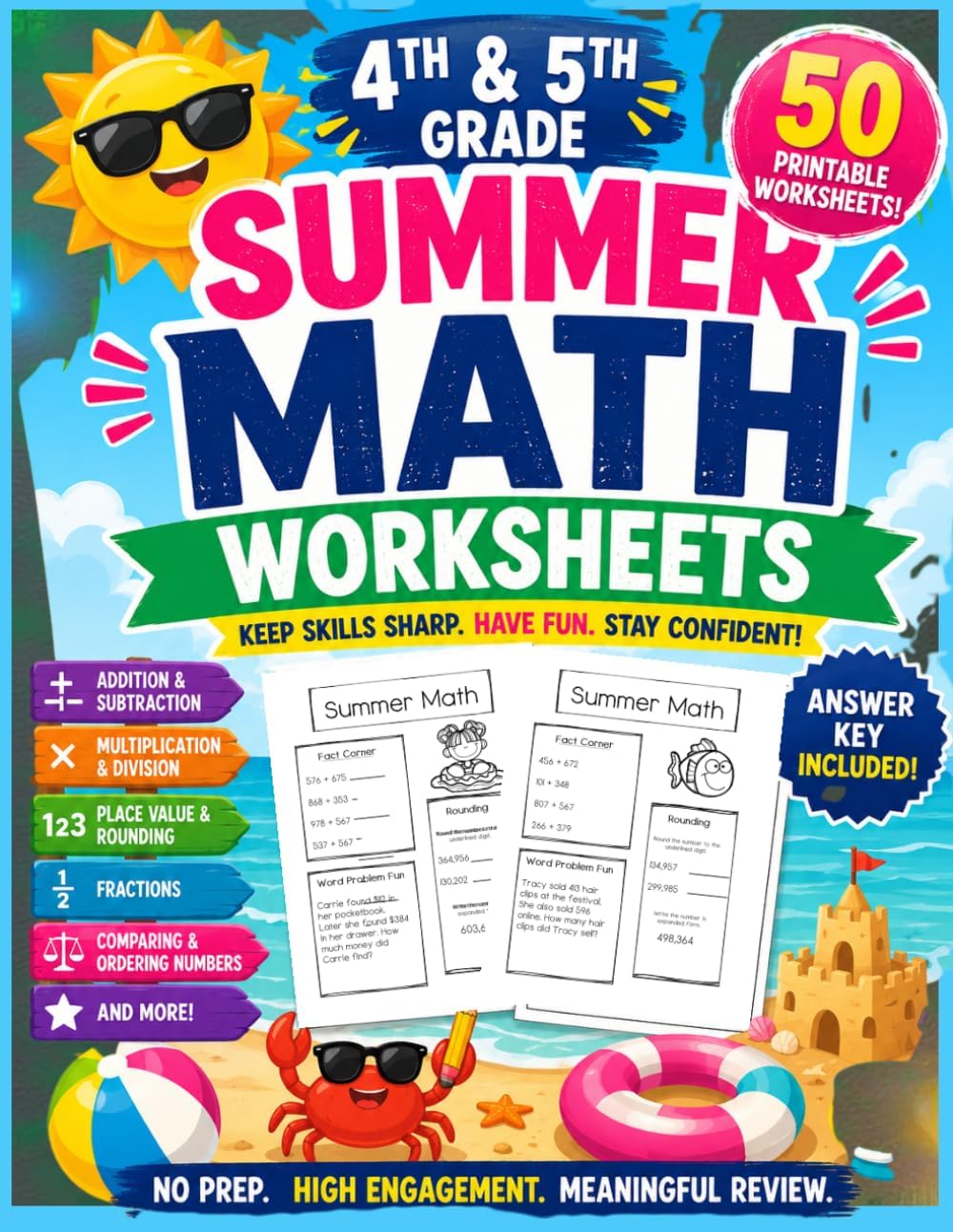 Summer Math Workbook for 4th & 5th Grade: 50 Days of Practice in Fractions, Decimals, Word Problems, Multiplication, Division & Problem-Solving ... Prepare for Success in the Next School Year by Andrea Veltri
