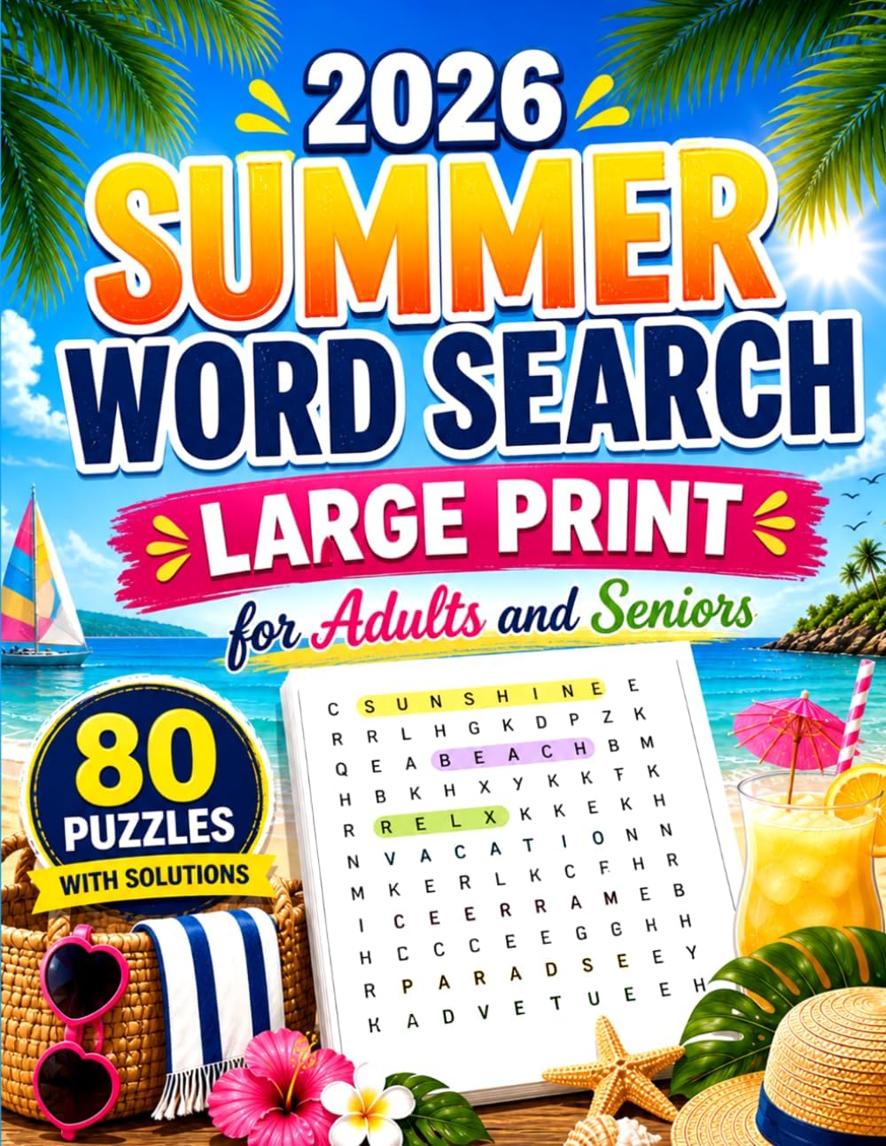 Summer Word Search Large Print For Adults and Seniors: Unique 1650+ Words for Stress Relief, Focus and Summer Fun by Henry T. Peralta
