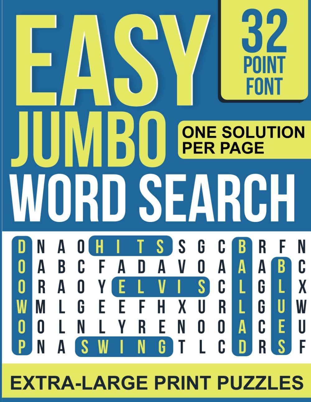 Jumbo Word Search for Seniors: 50 Easy Extra-Large Print Puzzles with One Solution Per Page (32-Point Font) by Blue Words Publications