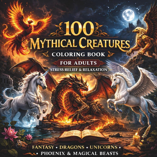 100 Mythical Creatures Coloring Book for Adults: Stress Relief & Relaxation: Fantasy Dragons, Unicorns, Phoenix & Magical Beasts | Intricate Designs for Mindfulness, Calm &Creativity by Aissa Dourari