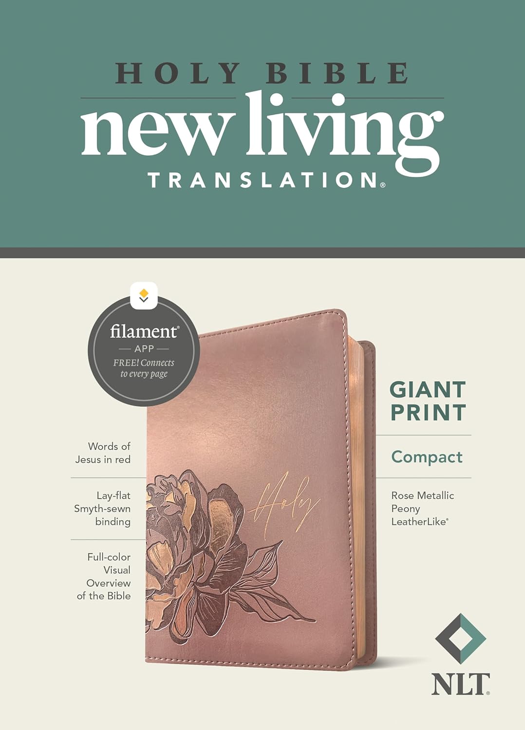 NLT Compact Giant Print Bible, Filament Enabled (LeatherLike, Rose Metallic Peony, Red Letter) by New Living Translation