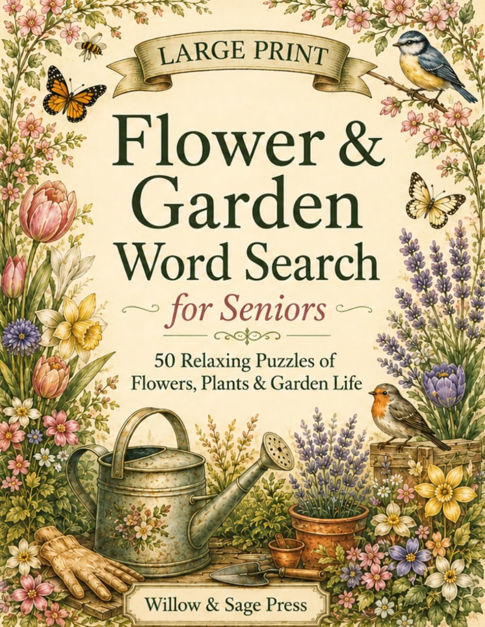 Large Print Flower & Garden Word Search for Seniors: 50 Relaxing Puzzles of Flowers, Plants & Garden Life | Extra-Large Print, Easy-to-Read | Solutions Included (Spanish Edition) by Willow & Sage Press