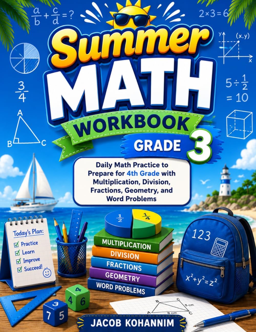 Summer Math Workbook Grade 3: Daily Math Practice to Prepare for 4th Grade with Multiplication, Division, Fractions, Geometry, and Word Problems by Jacob Kohannim