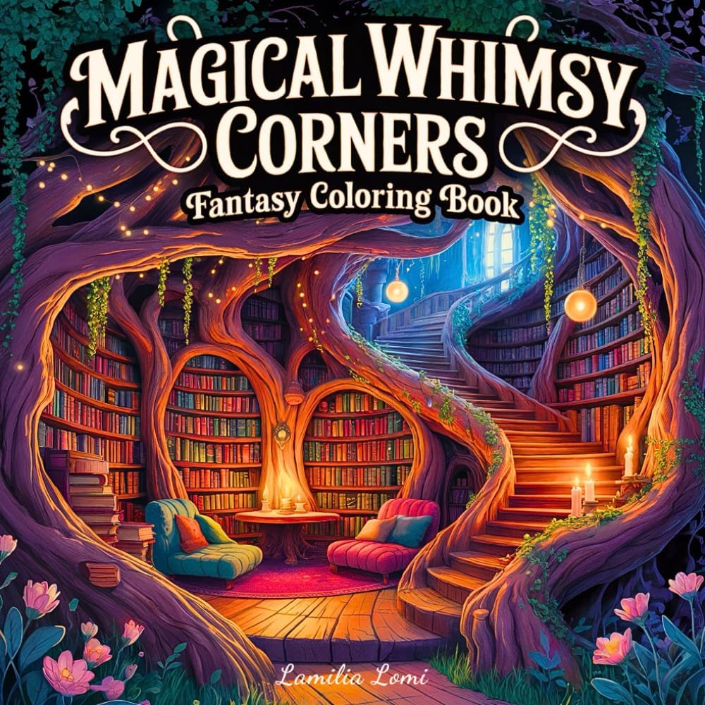 Magical Whimsy Corners – Fantasy Coloring Book: 50 Enchanted Grayscale Rooms for Mindful Coloring, Stress Relief, and Relaxation for Adults, Seniors, and Teens by Lamilia Lomi