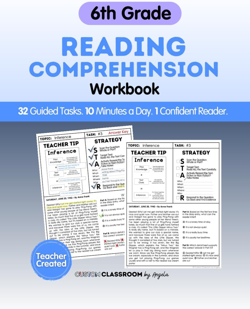 6th Grade Reading Comprehension Workbook: 32 Short Passages with Test-Style Questions for STAAR Test Prep and Summer Practice: Includes 32 Guided ... Prep, Summer Learning, & At-Home Practice by Angela Sultzer