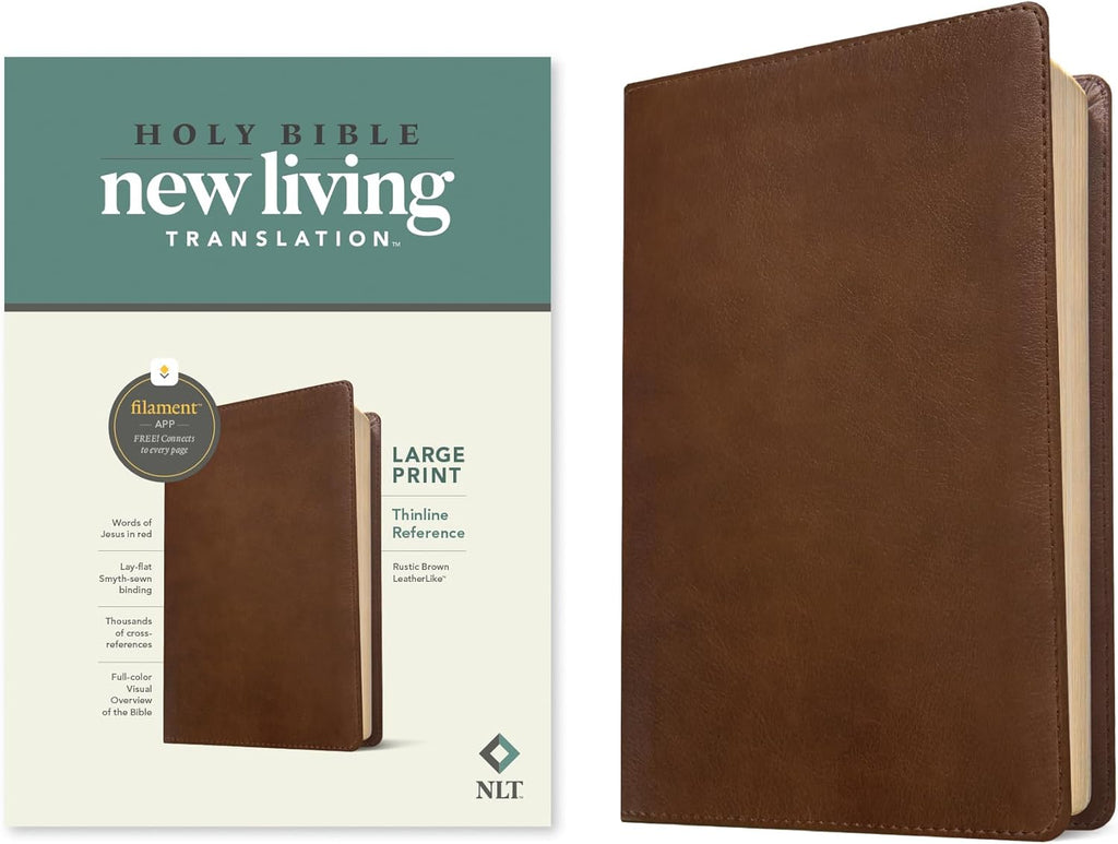 NLT Large Print Thinline Reference Bible, Filament Enabled (LeatherLike, Rustic Brown, Red Letter): Includes Free Access to the Filament Bible App ... Notes, Devotionals, Worship Music, and Video by New Living Translation