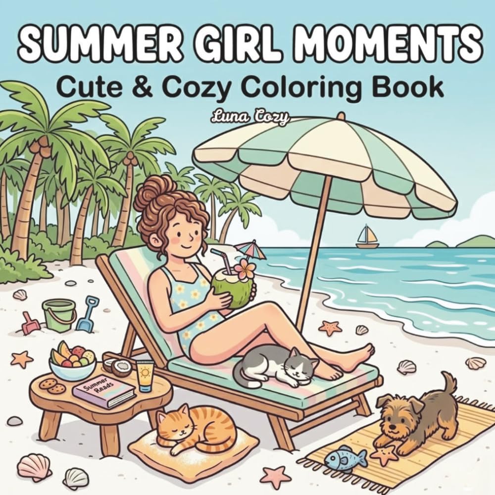 Summer Girl Moments Coloring Book: A Cozy and Relaxing Coloring Book with Chill Moments, Cute Daily Life Scenes, and Calm Activities for Adults and Teens (Cozy Girl Moments Coloring Series) by Luna Cozy