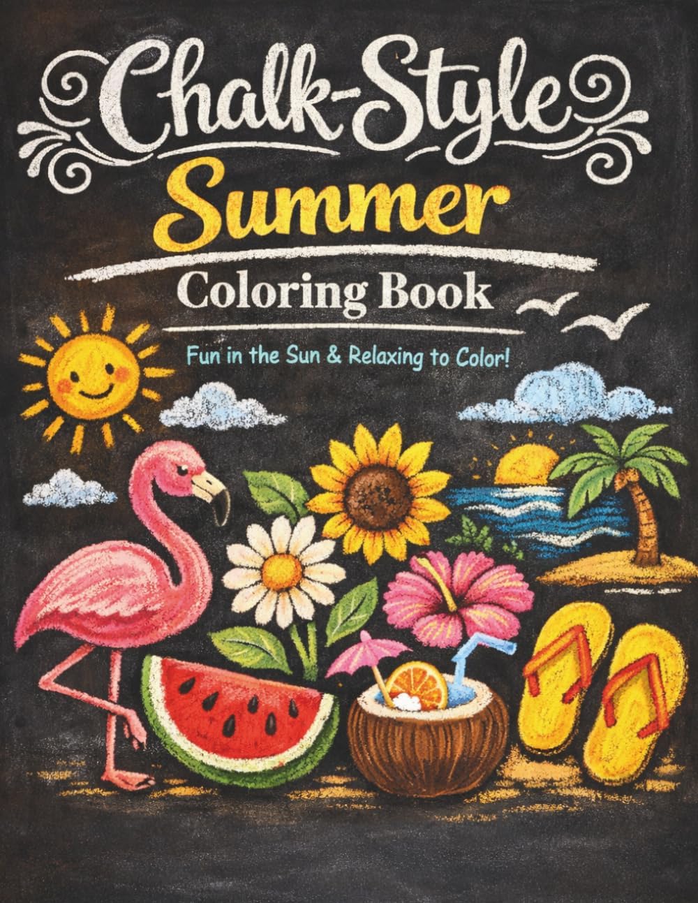 Chalk-Style Summer Coloring Book: A Relaxing Chalk-Style Summer Coloring Book for Adults with Fun Seasonal Scenes, Beach Vibes, and Stress-Relieving Pages by Manda Panda
