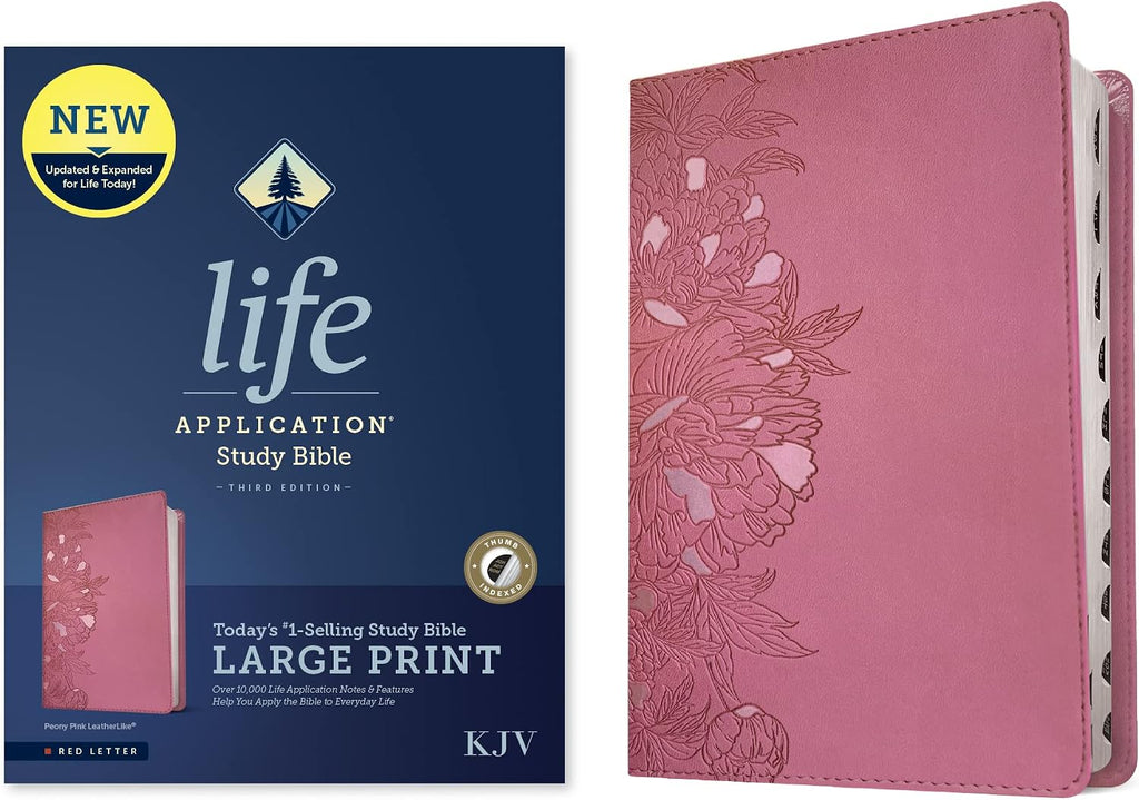 KJV Life Application Study Bible, Third Edition, Large Print (LeatherLike, Peony Pink, Indexed, Red Letter) by Tyndale