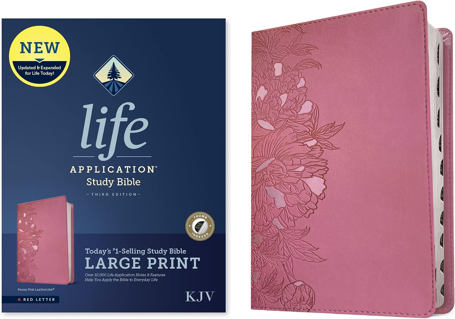 KJV Life Application Study Bible, Third Edition, Large Print (LeatherLike, Peony Pink, Indexed, Red Letter) by Tyndale