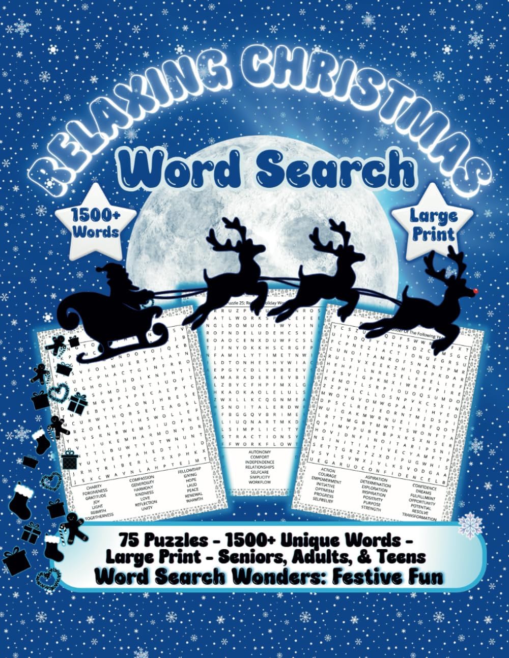 Relaxing Christmas Word Search Puzzles For Seniors, Adults & Teens Large Print 1500+ Words 75 Puzzles: Fun, Cozy and Relaxing Winter Word Search ... Senior, Adults & Teens (Word Search Wonders) by Word Search Wonders