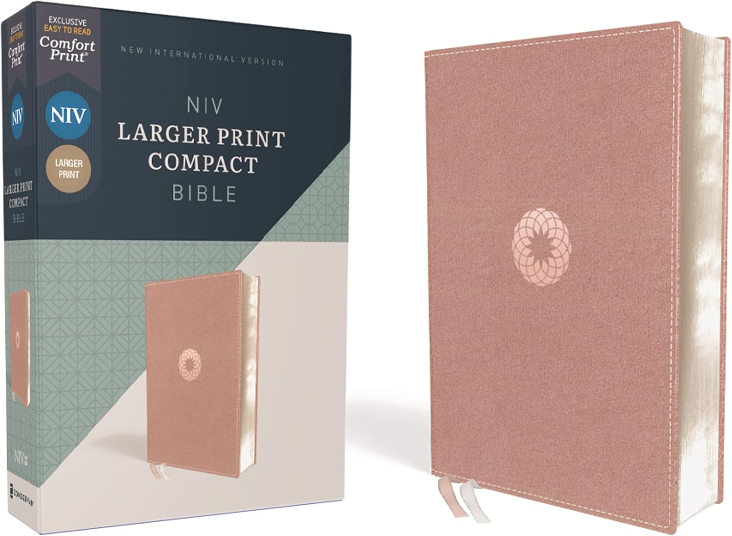NIV, Larger Print Compact Bible(8.5-Point Print Size), Leathersoft, Pink, Red Letter, Comfort Print by Zondervan