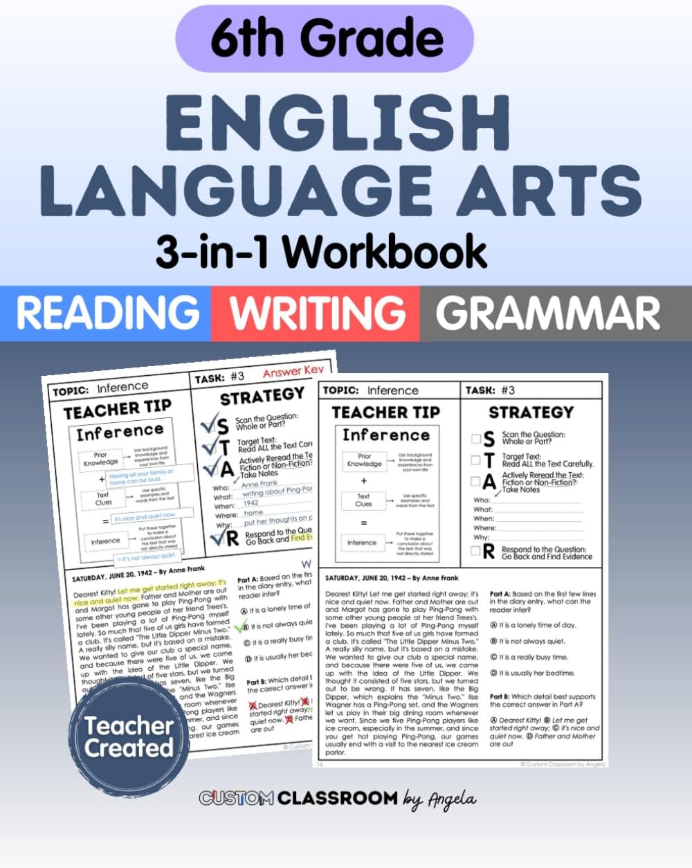 6th Grade ELA Workbook: Reading Comprehension, Writing, and Grammar Practice for Summer Learning & STAAR Test Prep.: Master key ELA skills with ... grammar review. Great for summer learning. by Angela Sultzer