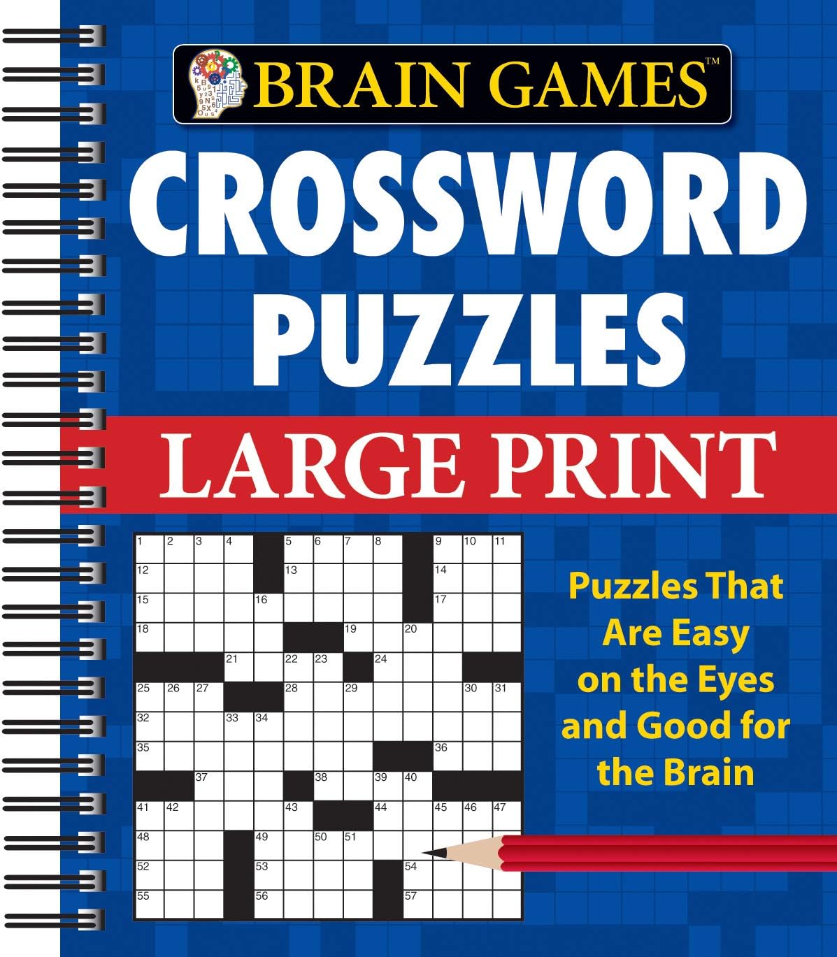 Brain Games - Crossword Puzzles - Large Print (Blue) (Brain Games Large Print) by Publications International Ltd.