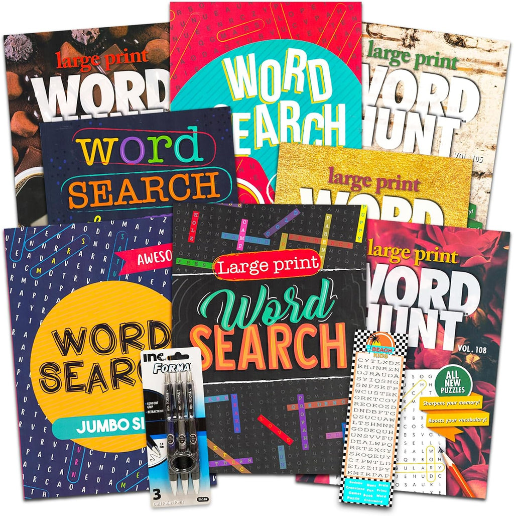 8 Large Print Word Search Books for Adults, Seniors - Set of 8 Jumbo Word Hunt Puzzle Books with Large Print Plus Pen and Magnifier (Over 700 Word Find Puzzles) by Word Search Books