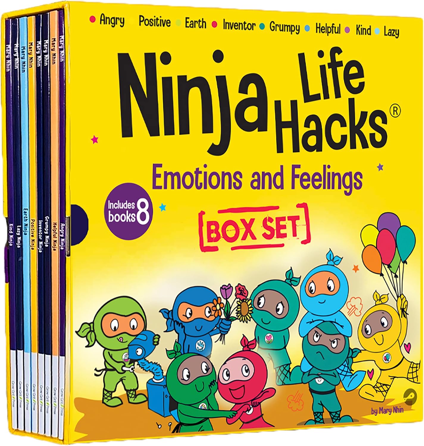 Ninja Life Hacks Emotions and Feelings 8 Book Box Set (Books 1-8: Angry, Inventor, Positive, Lazy, Helpful, Earth, Grumpy, Kind) by Mary Nhin