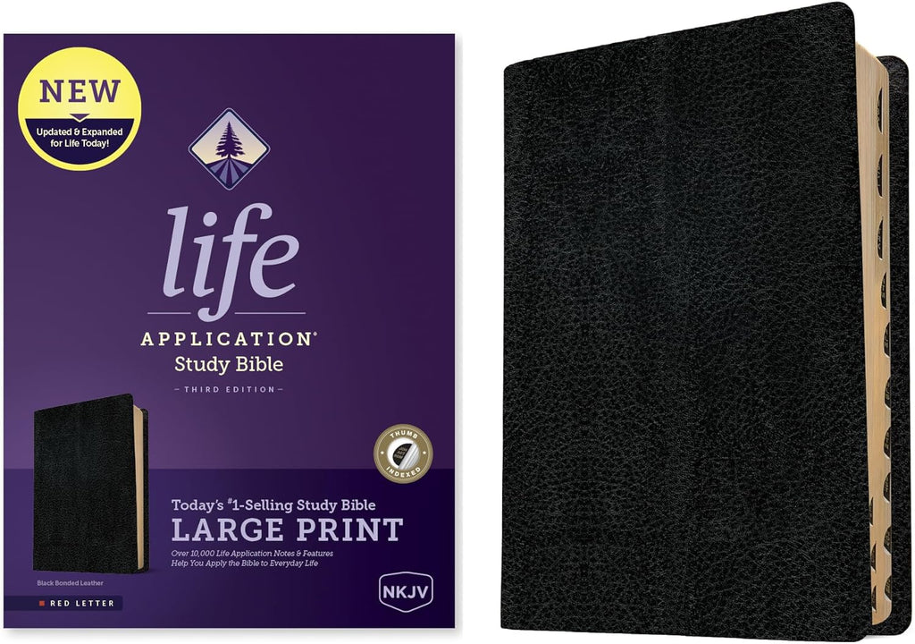 NKJV Life Application Study Bible, Third Edition, Large Print (Bonded Leather, Black, Indexed, Red Letter) by Tyndale