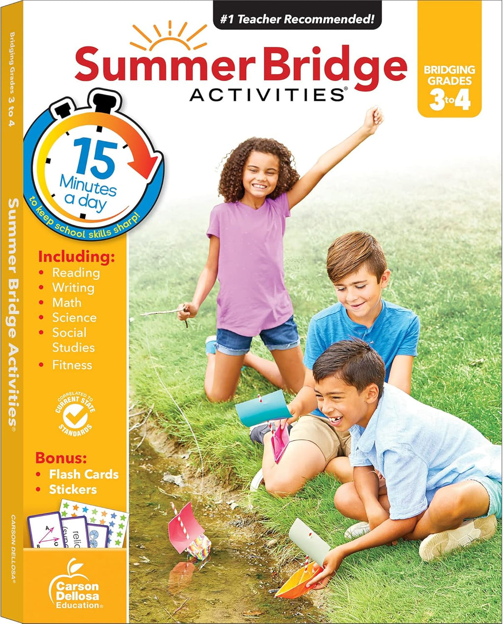 Summer Bridge Activities 3rd to 4th Grade Workbook, Activity Book with Math, Reading Comprehension, Science, Fitness, Social Studies, Writing Practice, and Flash Cards (Volume 5) by Summer Bridge Activities