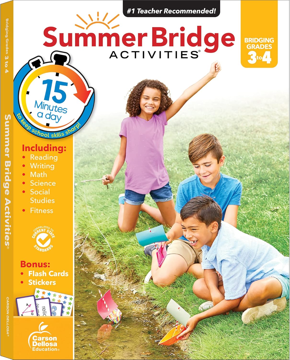 Summer Bridge Activities 3rd to 4th Grade Workbook, Activity Book with Math, Reading Comprehension, Science, Fitness, Social Studies, Writing Practice, and Flash Cards (Volume 5) by Summer Bridge Activities