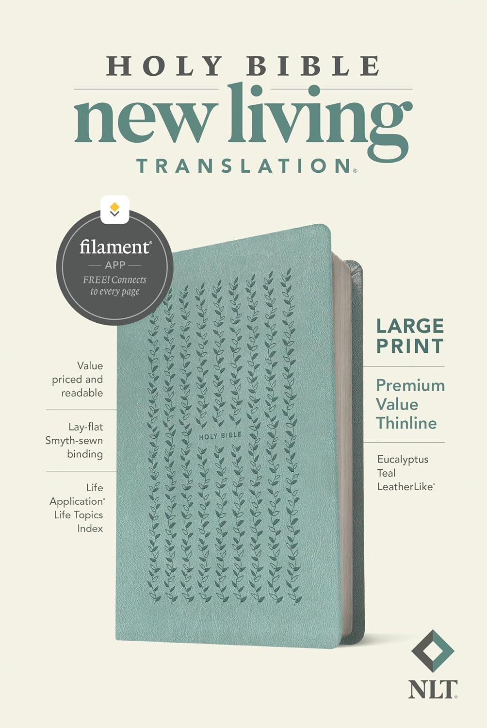 NLT Large Print Premium Value Thinline Bible, Filament Enabled (LeatherLike, Eucalyptus Teal) by New Living Translation