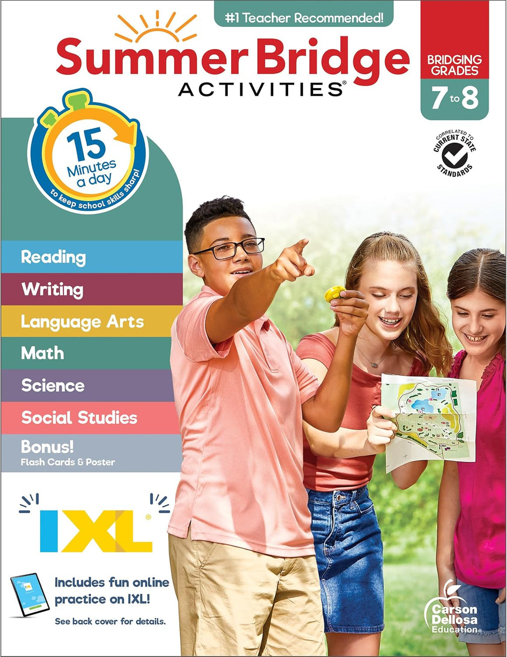 Summer Bridge Activities 7th to 8th Grade Workbooks All Subjects, Middle School Books With Math, Language Arts, Reading Comprehension, Science, Social Studies, Fitness, Flash Cards, and More by Summer Bridge Activities
