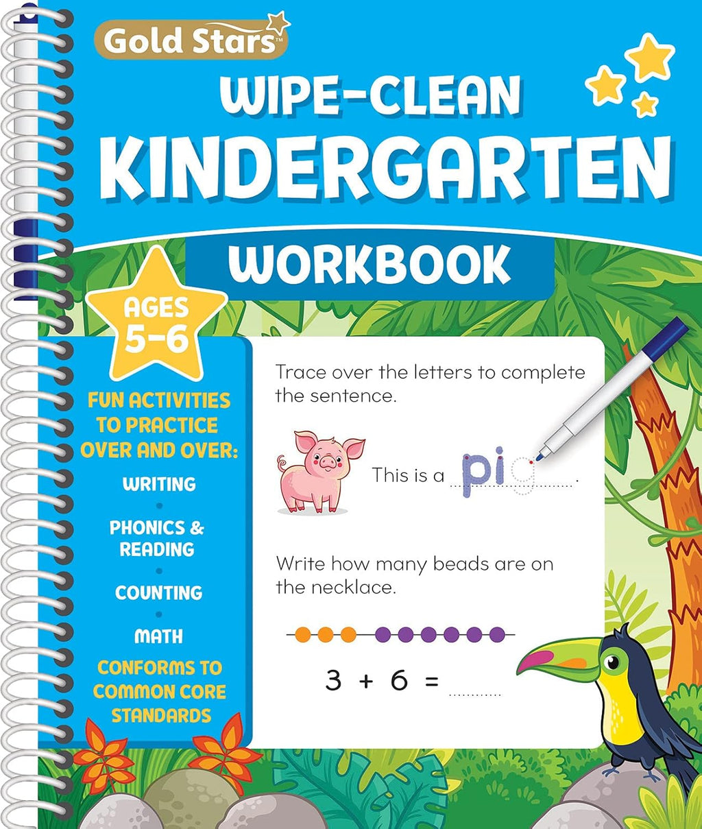 Wipe Clean Kindergarten Workbook for Kids Ages 5-6: All Subjects Including Writing, Math, Sight Words, Phonics, Reading, Addition and Subtraction, and More! Includes Dry Erase Marker by Gold Stars