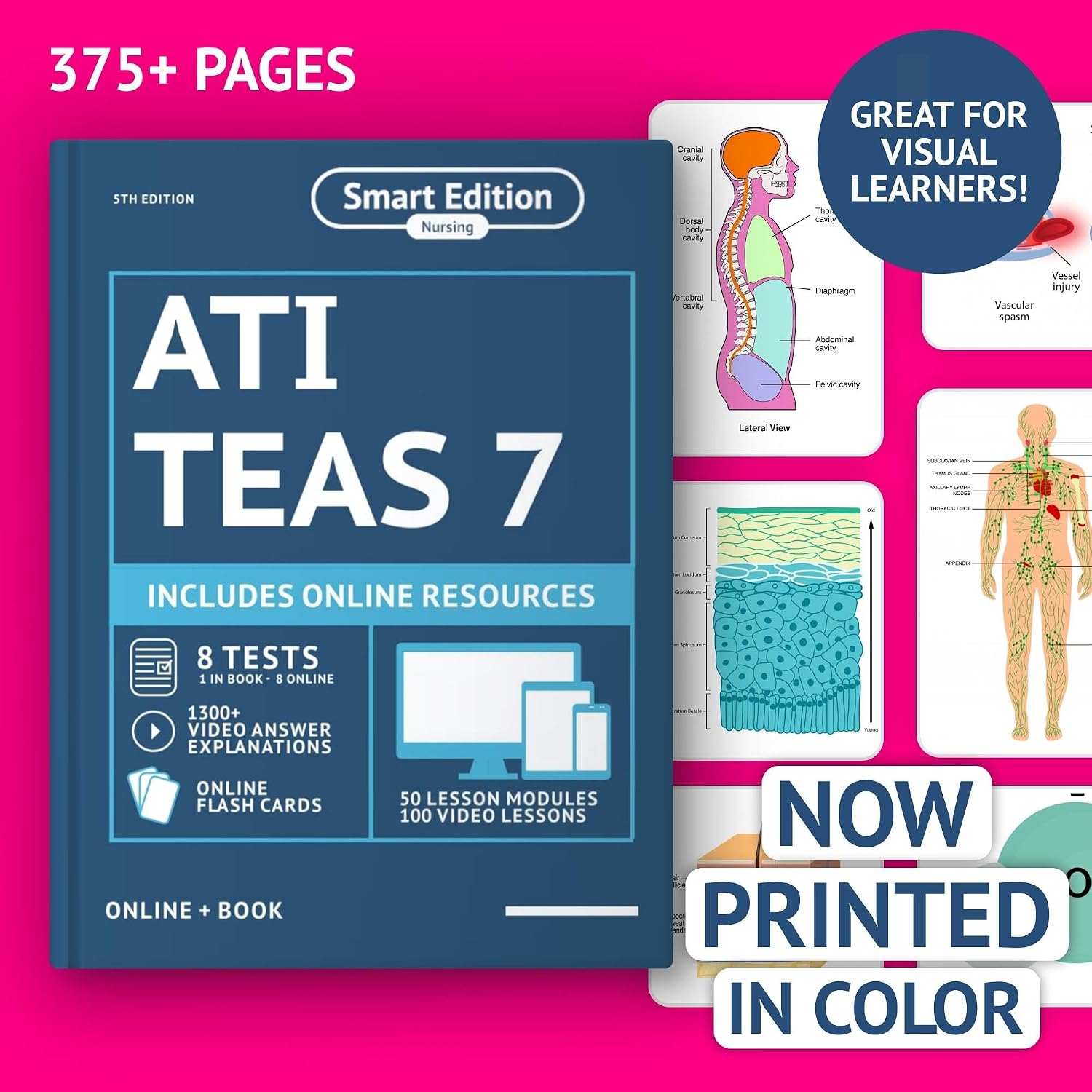 ATI TEAS 7 Study Guide 2026 Printed In Color: Smart Edition Nursing Exam Prep Book Review Manual with 8 Practice Tests, 100 video lessons, flashcards ... the ATI TEAS 7 Nursing School Entrance Exam by Smart Edition