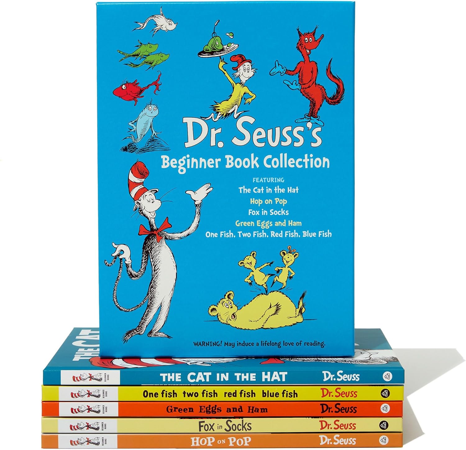Dr. Seuss's Beginner Book Boxed Set Collection: The Cat in the Hat; One Fish Two Fish Red Fish Blue Fish; Green Eggs and Ham; Hop on Pop; Fox in Socks by Dr. Seuss