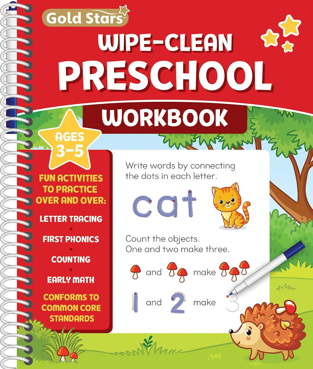 Wipe Clean Preschool Workbook for Kids Ages 3-5: Activities including Early Math, Letter and Number Tracing, First Phonics, Counting, Pen Control and More! Includes Dry Erase Marker by Gold Stars
