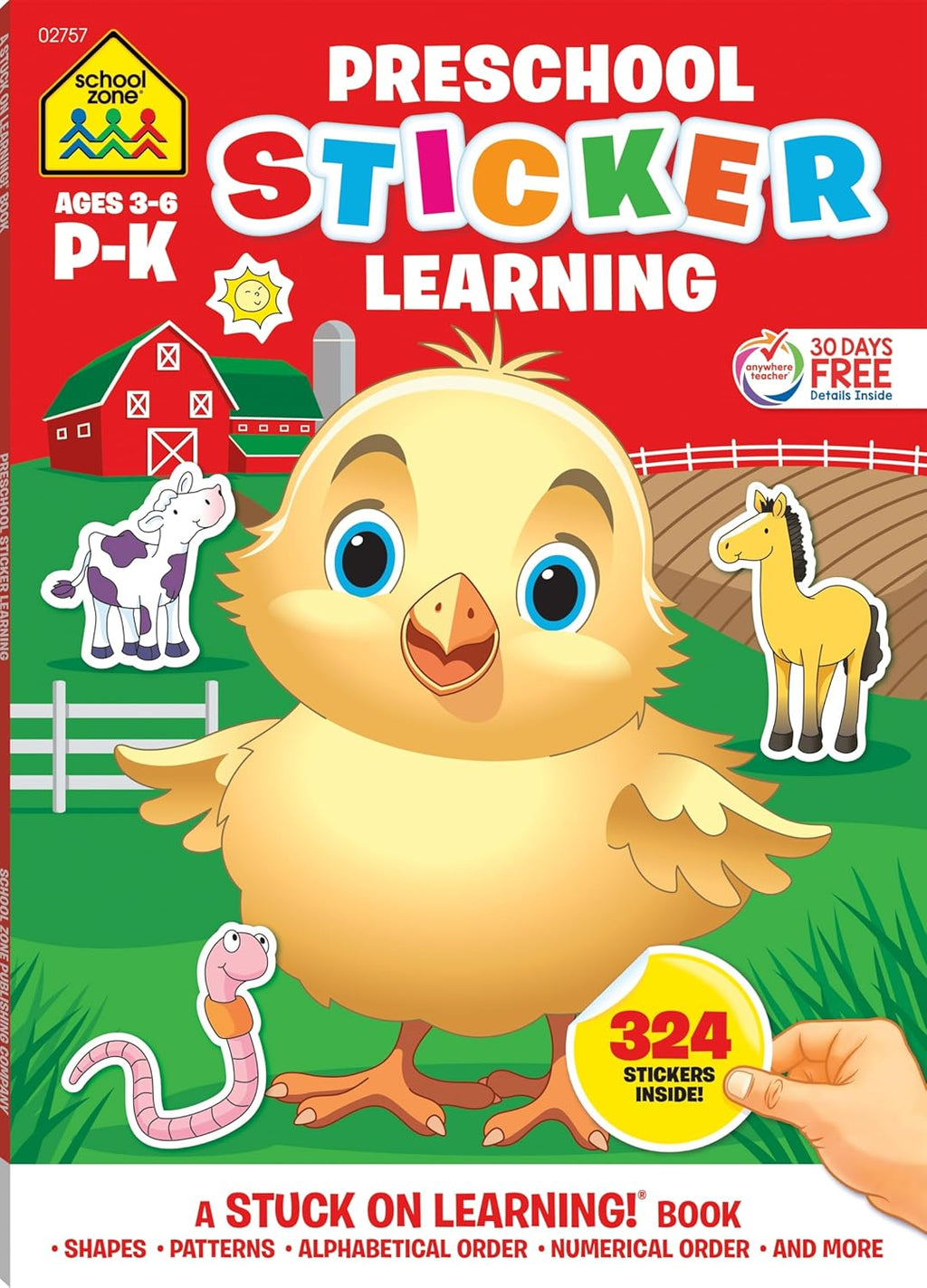 School Zone Preschool Sticker Learning Workbook: 64 Pages, Pre-K, Kindergarten, 324 Stickers, Shapes, Patterns, Alphabetical Order, ABC's, Numbers, Letters, Ages 3-5 (Stuck on Learning! Book Series) by School Zone