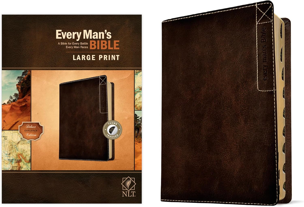 Every Man’s Bible NLT, Large Print, Deluxe Explorer Edition (LeatherLike, Rustic Brown, Indexed) by New Living Translation