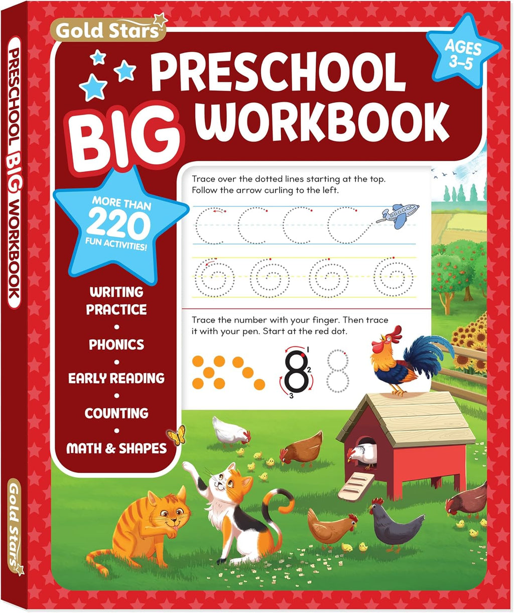 Preschool Big Workbook Ages 3 - 5: 320 Pages, Letter and Numbers Tracing, Early Math, First Writing, Phonics, Alphabet and more (Gold Stars) by Gold Stars